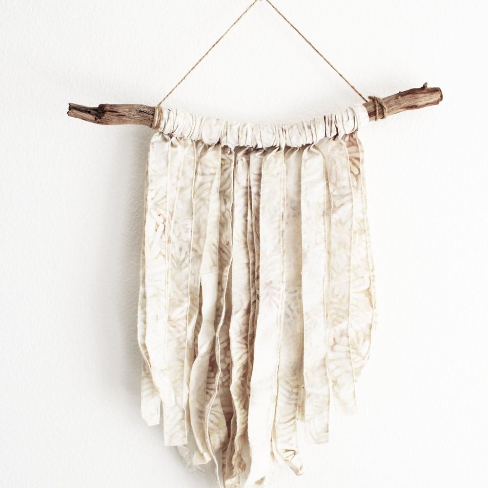 Driftwood and Batik Ribbon Boho Wall Hanging